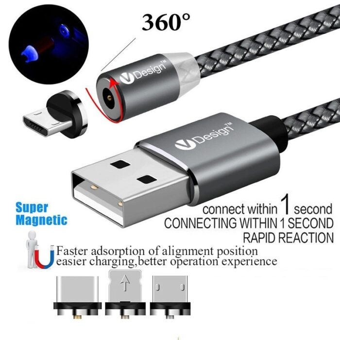 LED Magnetic Charger Cable Mobile Phone  Cable  Smart Fast Charging USB Cord Cable for Type-C/Micro/Lightning - 图片 4