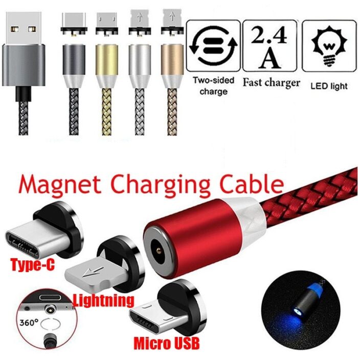LED Magnetic Charger Cable Mobile Phone  Cable  Smart Fast Charging USB Cord Cable for Type-C/Micro/Lightning