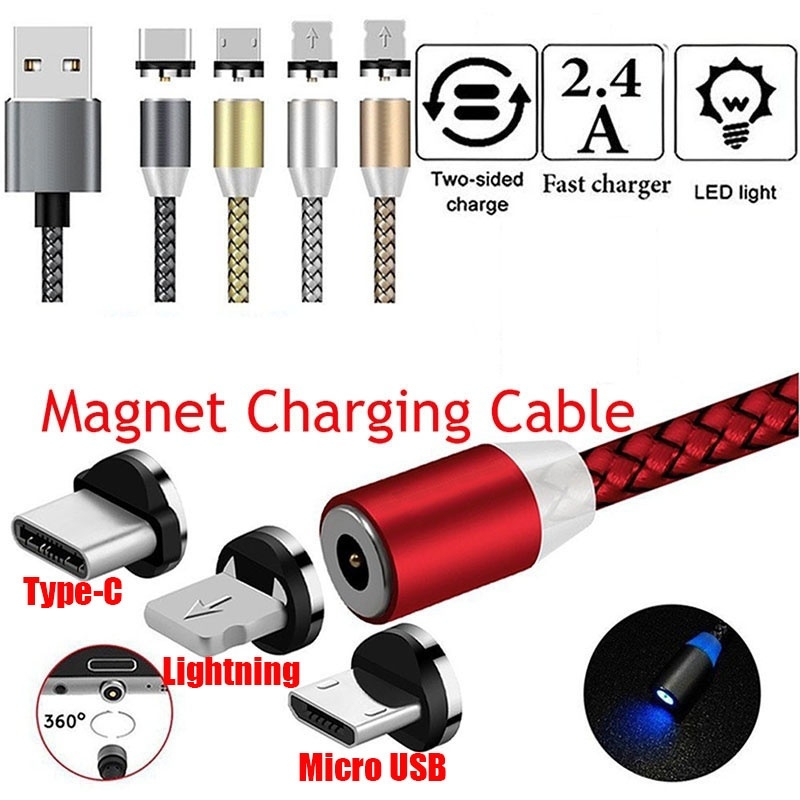 LED Magnetic Charger Cable Mobile Phone  Cable  Smart Fast Charging USB Cord Cable for Type-C/Micro/Lightning