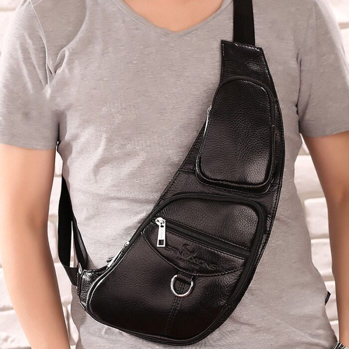 Genuine Leather Men Messenger Bag Casual Crossbody Bag Fashion Men's Handbag men chest bag Male Shoulder Bag - 图片 3