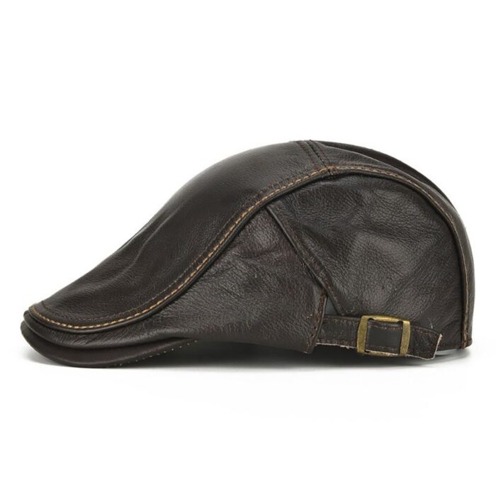 Men's Flat Cap Beret Hunting Real Cowhide Leather Driver Cap Newsboy Hat - 图片 3