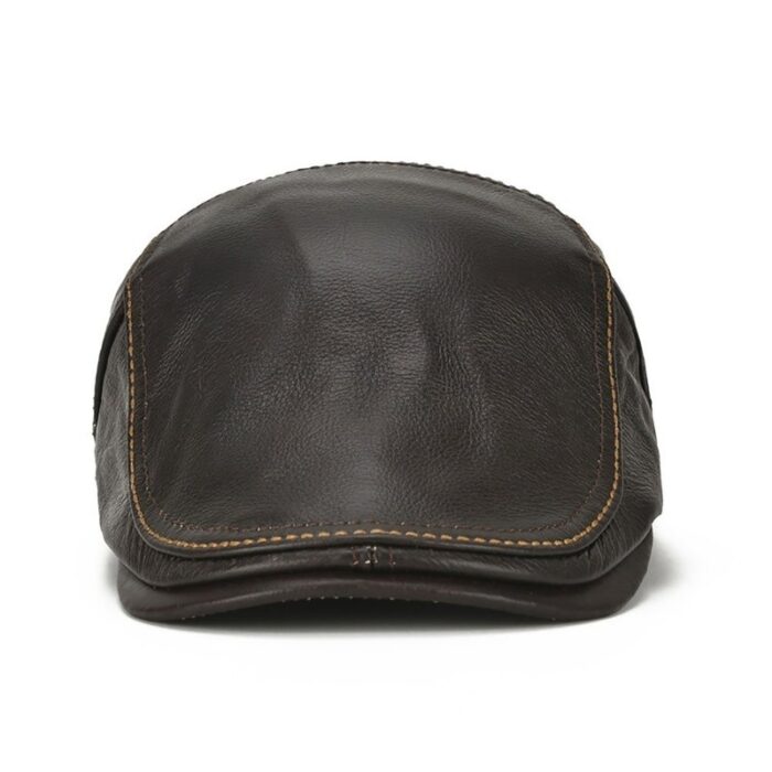 Men's Flat Cap Beret Hunting Real Cowhide Leather Driver Cap Newsboy Hat - 图片 4