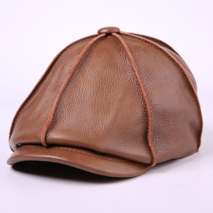 Mens Newsboy Caps Real Cow Leather Women Casual Brown Cap Ivy Duckbill Hats - 图片 12