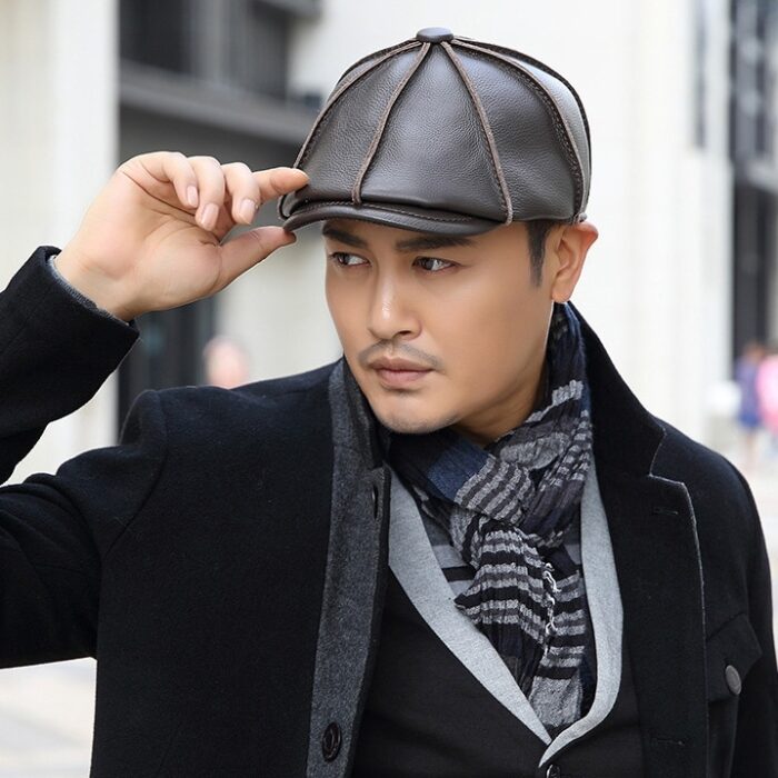Mens Newsboy Caps Real Cow Leather Women Casual Brown Cap Ivy Duckbill Hats - 图片 4