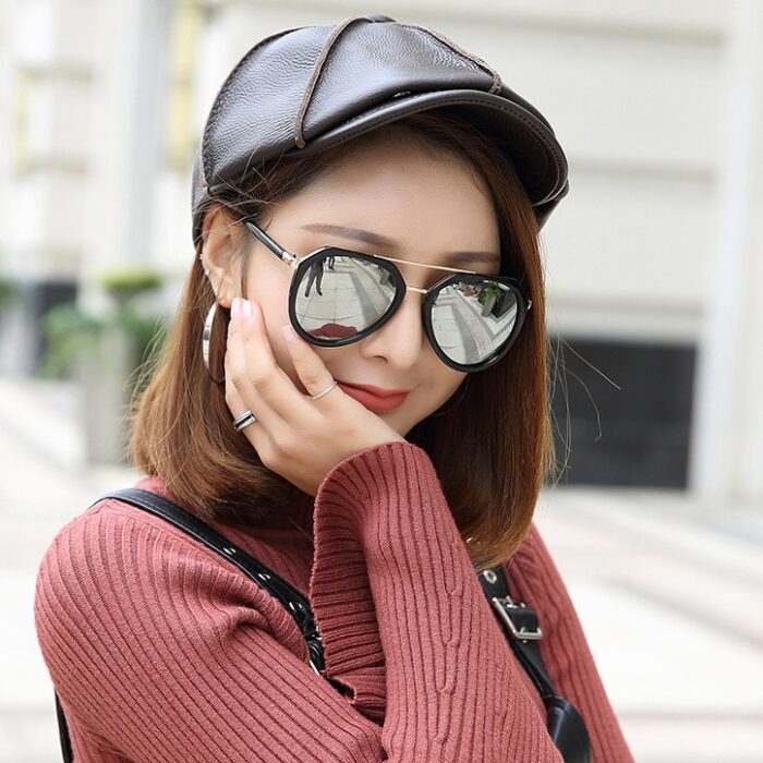 Mens Newsboy Caps Real Cow Leather Women Casual Brown Cap Ivy Duckbill Hats - 图片 9