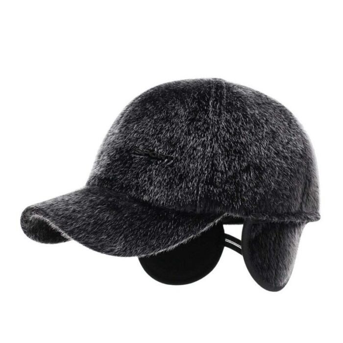 Faux Mink Hat Baseball Cap Faux Fur Outdoor Warm Earmuffs Men's Winter leather Hat - 图片 4