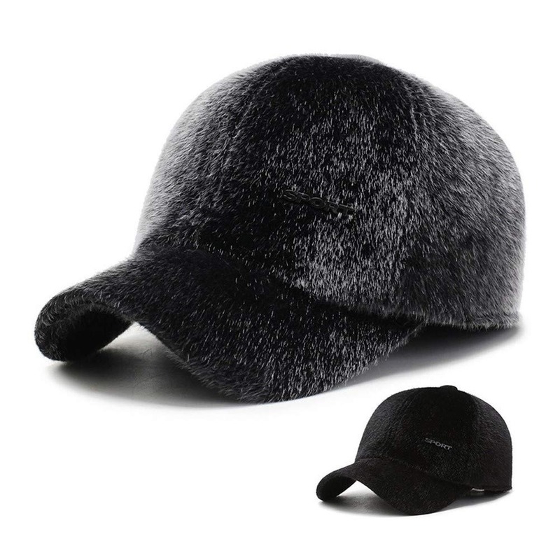 Faux Mink Hat Baseball Cap Faux Fur Outdoor Warm Earmuffs Men's Winter leather Hat