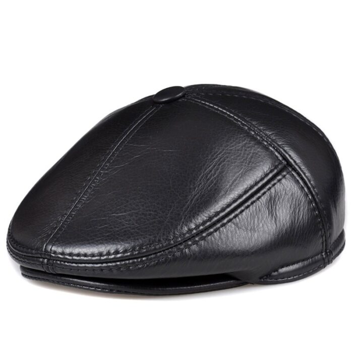 Cowhide Genuine Leather Men Berets Cap Hat  Fashion Men's Real Leather Baseball Caps Winter Warm Hats - 图片 11