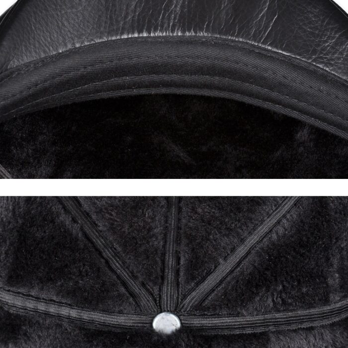Cowhide Genuine Leather Men Berets Cap Hat  Fashion Men's Real Leather Baseball Caps Winter Warm Hats - 图片 14