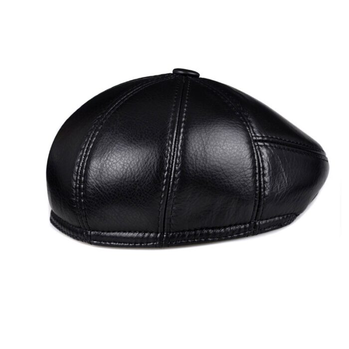 Cowhide Genuine Leather Men Berets Cap Hat  Fashion Men's Real Leather Baseball Caps Winter Warm Hats - 图片 8