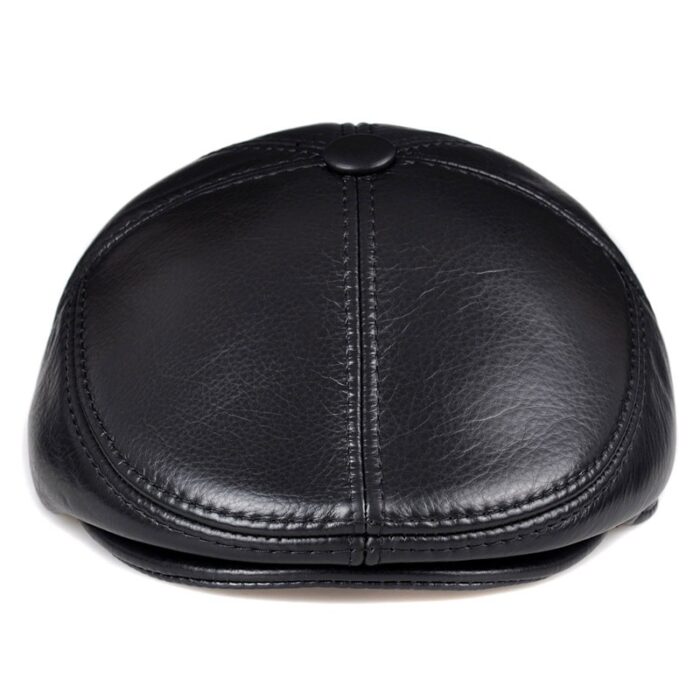 Cowhide Genuine Leather Men Berets Cap Hat  Fashion Men's Real Leather Baseball Caps Winter Warm Hats - 图片 9