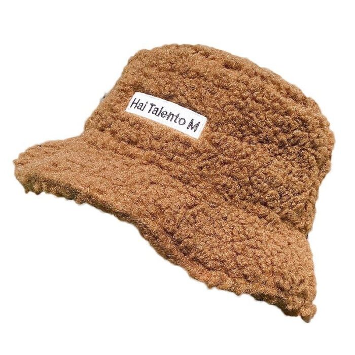 Solid Color Warm Plush Thicken Hiking Caps Lamb Wool Hat Basin Hat Unisex Fisherman Hat  (56-58cm) - 图片 7