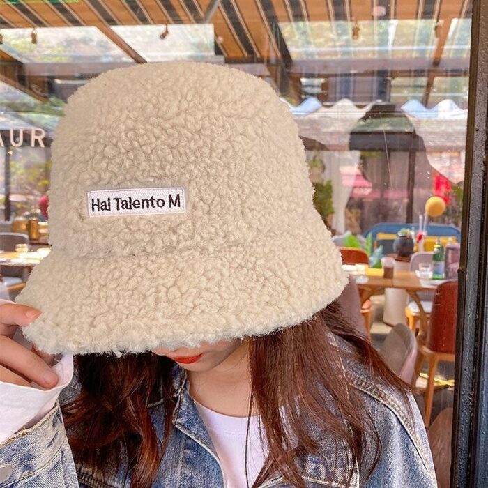 Solid Color Warm Plush Thicken Hiking Caps Lamb Wool Hat Basin Hat Unisex Fisherman Hat  (56-58cm) - 图片 13