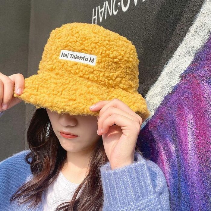 Solid Color Warm Plush Thicken Hiking Caps Lamb Wool Hat Basin Hat Unisex Fisherman Hat  (56-58cm) - 图片 14