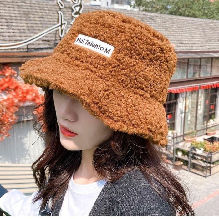Solid Color Warm Plush Thicken Hiking Caps Lamb Wool Hat Basin Hat Unisex Fisherman Hat  (56-58cm) - 图片 15