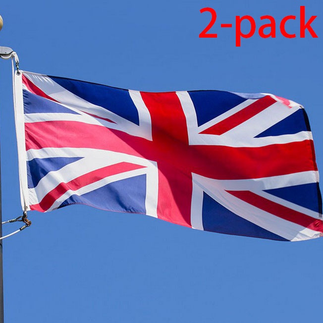 2pack United Kingdom Flag 3x5 FT,UK Flags Durable Union Jack Flag , Canvas Header & Brass Grommets, Vivid Color Print, Triple Stitching, High-Grade Outdoor Nylon Flags for All-Weather