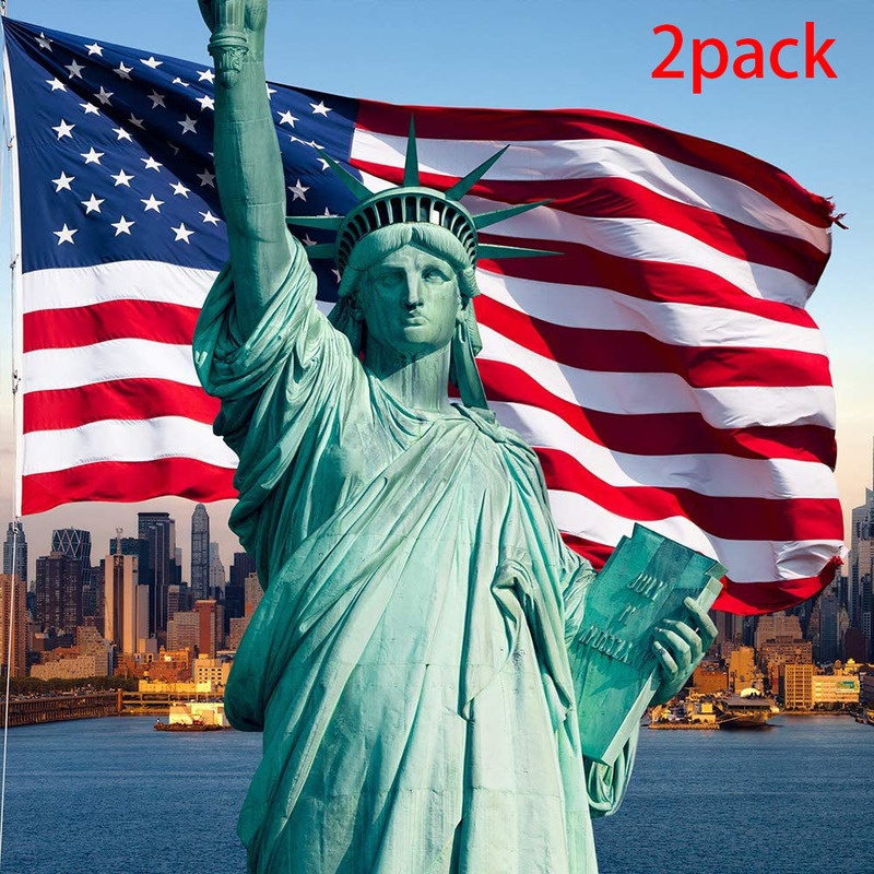 2 PACK American Flag 3 X 5 Ft -Bright Vivid Colors, Durable Brass Grommets and Double Stitched - UV Fade Resistant Large USA Banner for Hanging Indoor/Outdoor