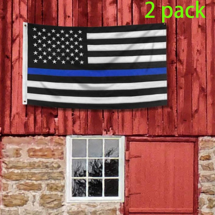 2 Pack Thin Blue Line Flag 3x5 Ft: Durable  Police Flag with Stars and Brass Grommets - Proud To Be A Law Enforcement Officer