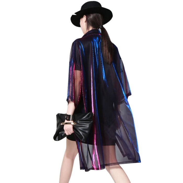 Streetwear Mesh Gradient Laser Women Sunproof  Shawl Summer Oversize Sun Protection See Through Blouse - 图片 2