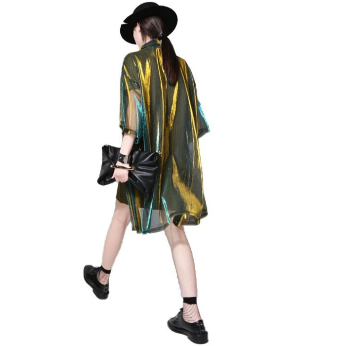 Streetwear Mesh Gradient Laser Women Sunproof  Shawl Summer Oversize Sun Protection See Through Blouse - 图片 5