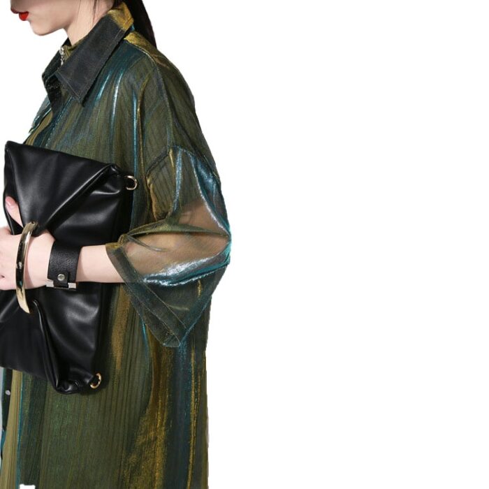 Streetwear Mesh Gradient Laser Women Sunproof  Shawl Summer Oversize Sun Protection See Through Blouse - 图片 6