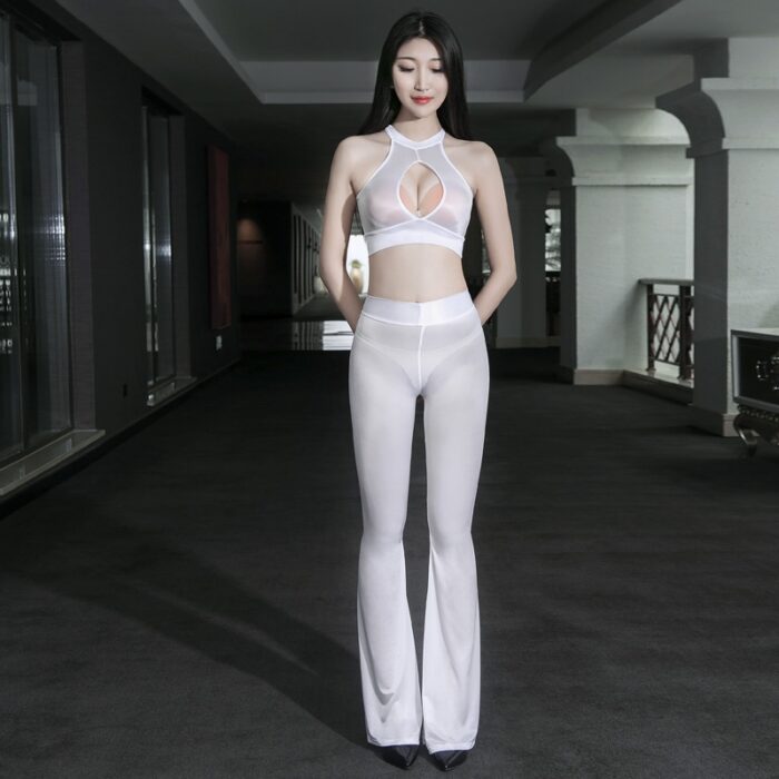 Transparent Thin Tight Elastic Hot Leggings Tights&Bra Two Picese Suit - 图片 6