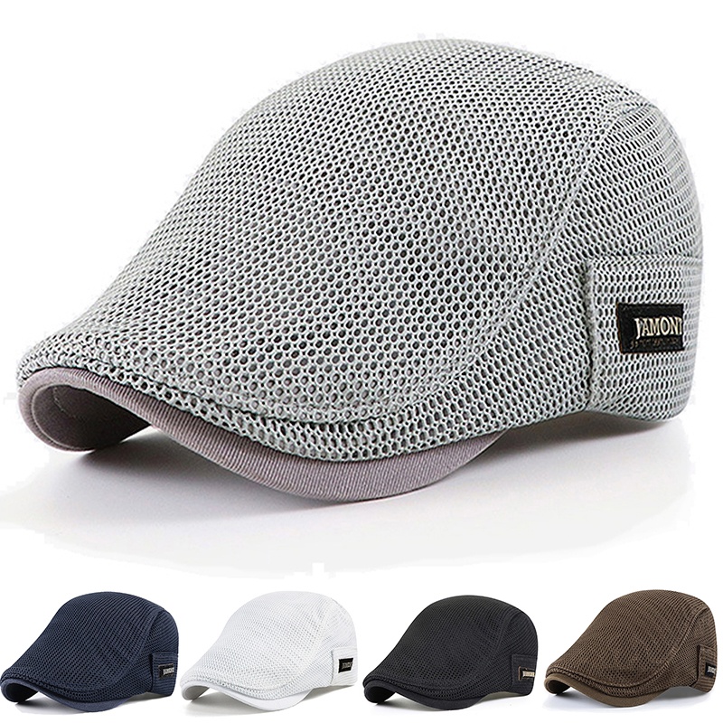 Unisex Cabbie Flat Cap Breathable Summer Mesh Hat Adjustable Newsboy Beret Ivy Cap