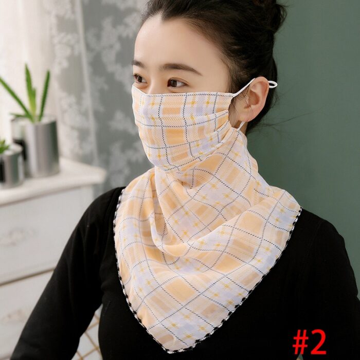Women UV Neck Gaiter Seamless Adjustable Dust Face Scarf Bandana Silk Chiffon Floral - 图片 2
