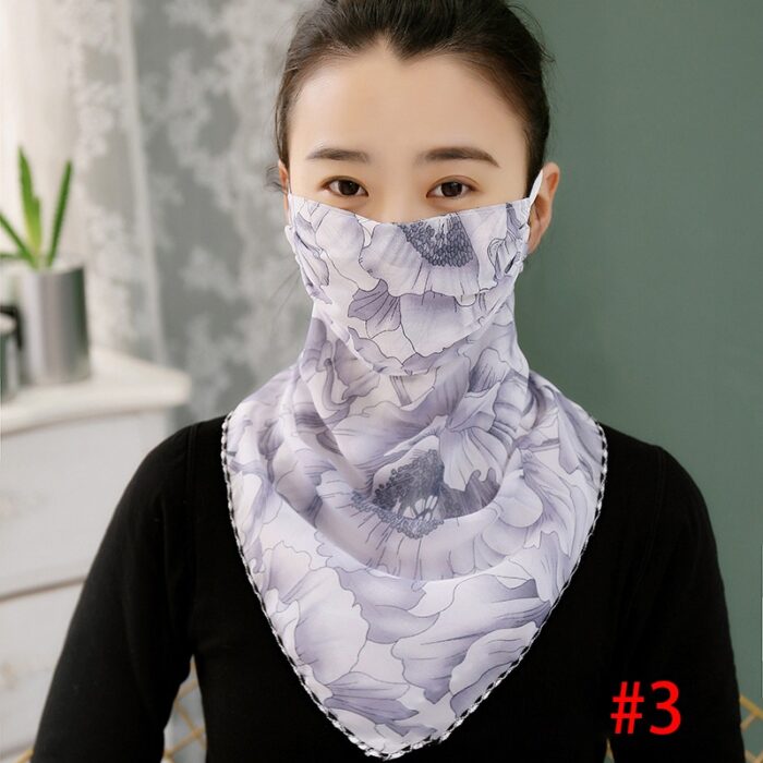 Women UV Neck Gaiter Seamless Adjustable Dust Face Scarf Bandana Silk Chiffon Floral - 图片 3
