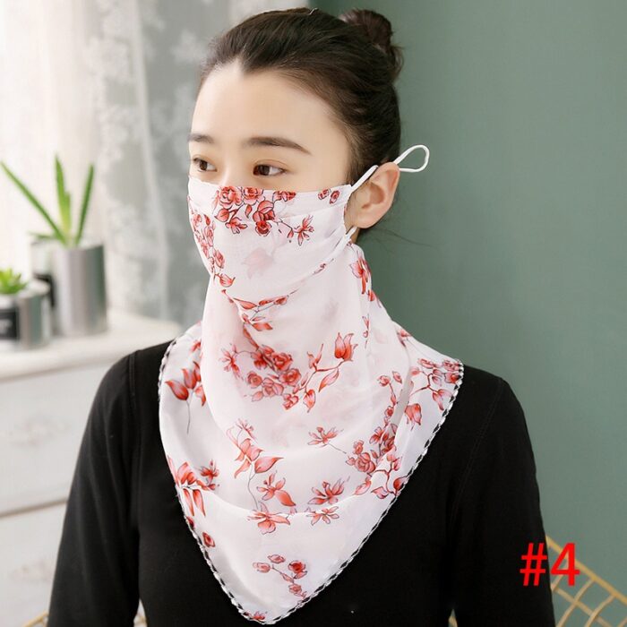 Women UV Neck Gaiter Seamless Adjustable Dust Face Scarf Bandana Silk Chiffon Floral - 图片 4