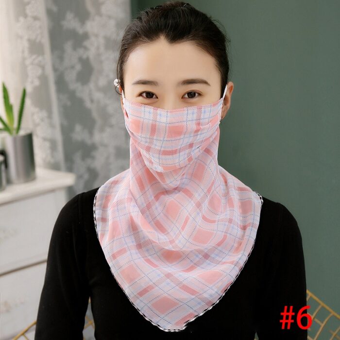 Women UV Neck Gaiter Seamless Adjustable Dust Face Scarf Bandana Silk Chiffon Floral - 图片 5