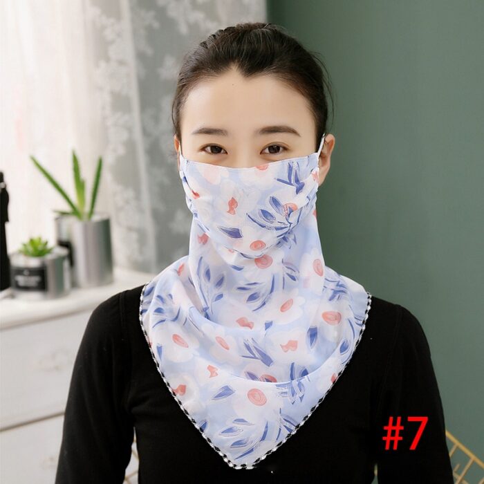Women UV Neck Gaiter Seamless Adjustable Dust Face Scarf Bandana Silk Chiffon Floral - 图片 6