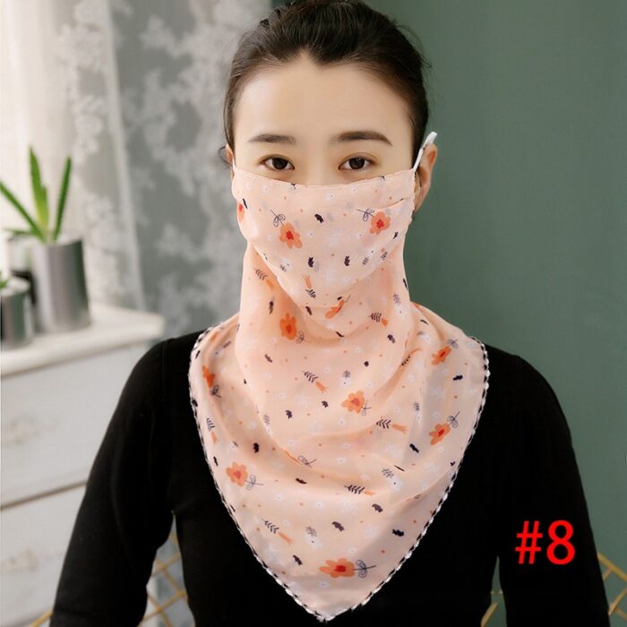 Women UV Neck Gaiter Seamless Adjustable Dust Face Scarf Bandana Silk Chiffon Floral - 图片 7