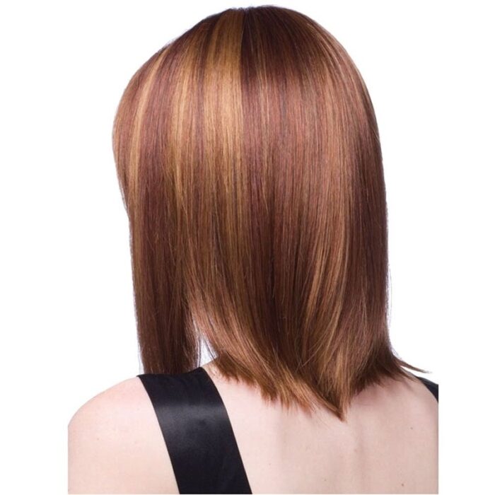 16" 40 cm Women's Long Bob Flat Bang Full Hair Wig Brown Mixed Golden - 图片 3