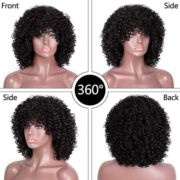 Short Afro Kinkys Curly Hair Wig Afro Wig Short Brown Synthetic Afro Curly Hair Wigs for Women Side Part Wig - 图片 11