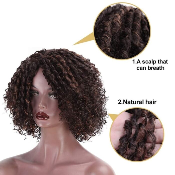 Short Afro Kinkys Curly Hair Wig Afro Wig Short Brown Synthetic Afro Curly Hair Wigs for Women Side Part Wig - 图片 5