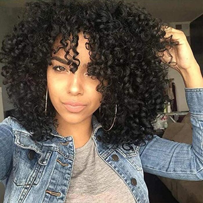 Short Afro Kinkys Curly Hair Wig Afro Wig Short Brown Synthetic Afro Curly Hair Wigs for Women Side Part Wig - 图片 9