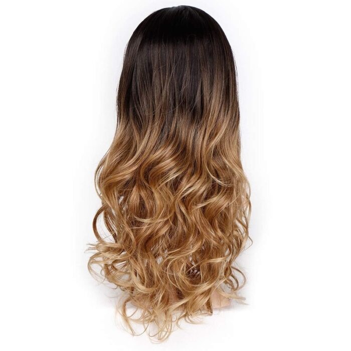 Brown Ombre Wigs Long Curly Side Part Wig 2 Tone  Wavy Wigs for Women Synthetic Heat Resistant Party Wigs Natural Looking - 图片 2