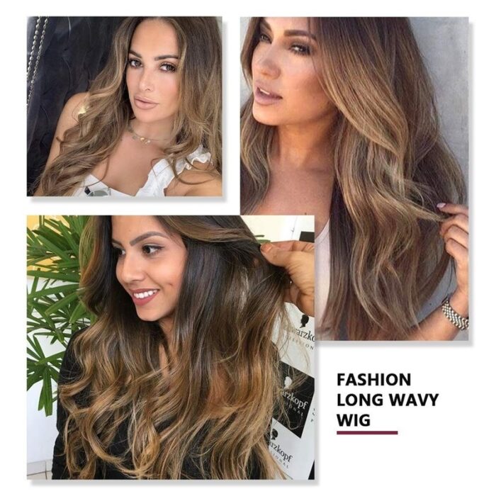 Brown Ombre Wigs Long Curly Side Part Wig 2 Tone  Wavy Wigs for Women Synthetic Heat Resistant Party Wigs Natural Looking - 图片 7