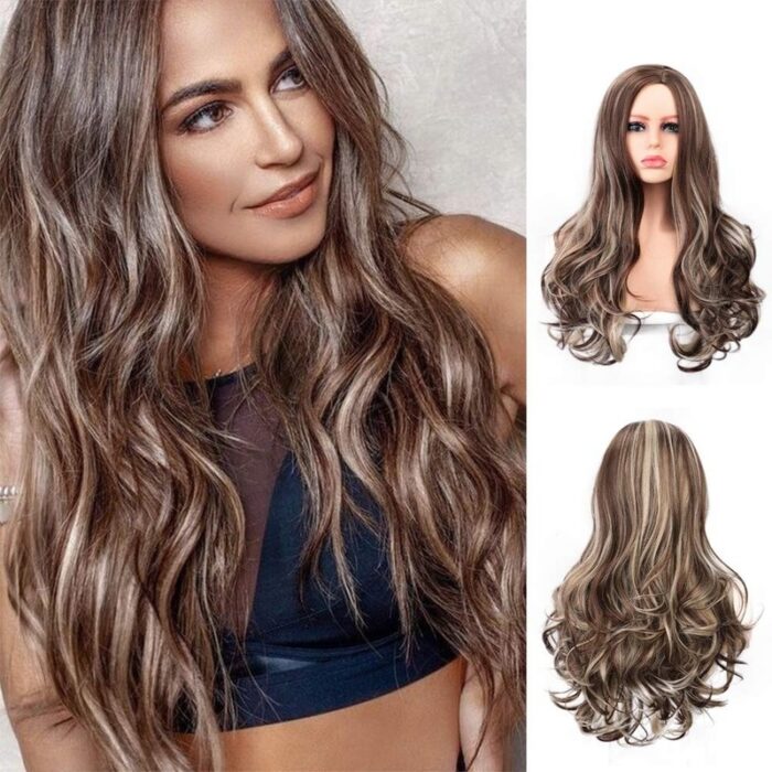 Brown Ombre Wigs Long Curly Side Part Wig 2 Tone  Wavy Wigs for Women Synthetic Heat Resistant Party Wigs Natural Looking - 图片 8