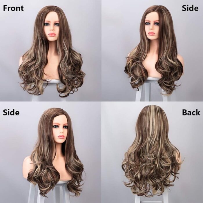 Brown Ombre Wigs Long Curly Side Part Wig 2 Tone  Wavy Wigs for Women Synthetic Heat Resistant Party Wigs Natural Looking - 图片 9