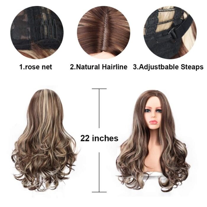 Brown Ombre Wigs Long Curly Side Part Wig 2 Tone  Wavy Wigs for Women Synthetic Heat Resistant Party Wigs Natural Looking - 图片 10
