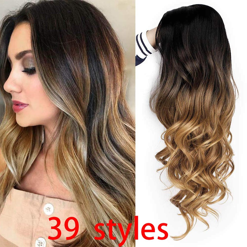 Brown Ombre Wigs Long Curly Side Part Wig 2 Tone  Wavy Wigs for Women Synthetic Heat Resistant Party Wigs Natural Looking