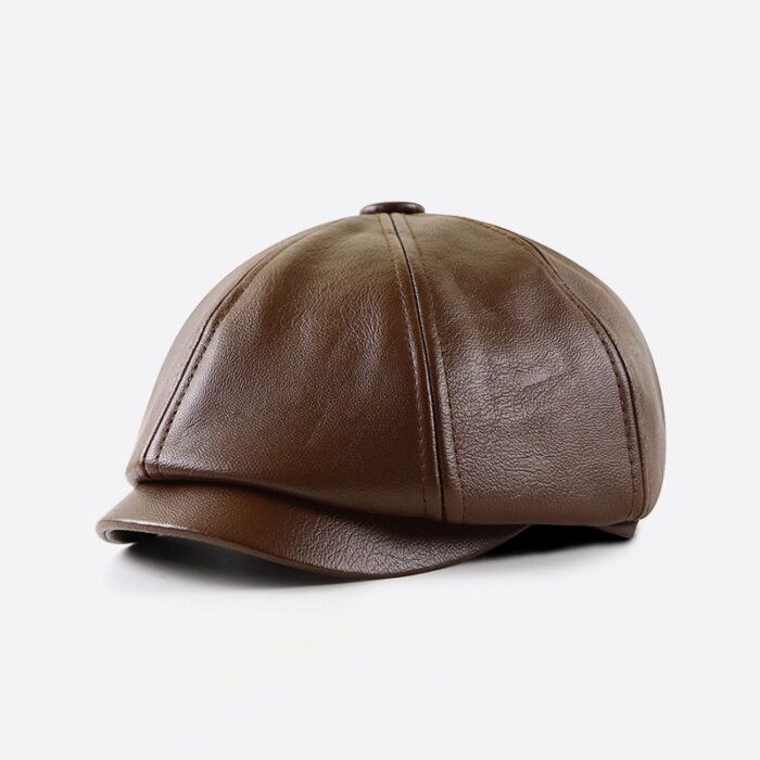 PU Leather Cap  Beret Golf Cap Mens Vintage Newsboy Peaked Hats - 图片 4