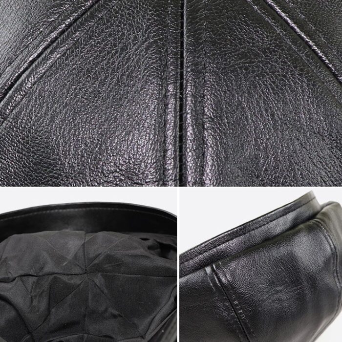 PU Leather Cap  Beret Golf Cap Mens Vintage Newsboy Peaked Hats - 图片 7