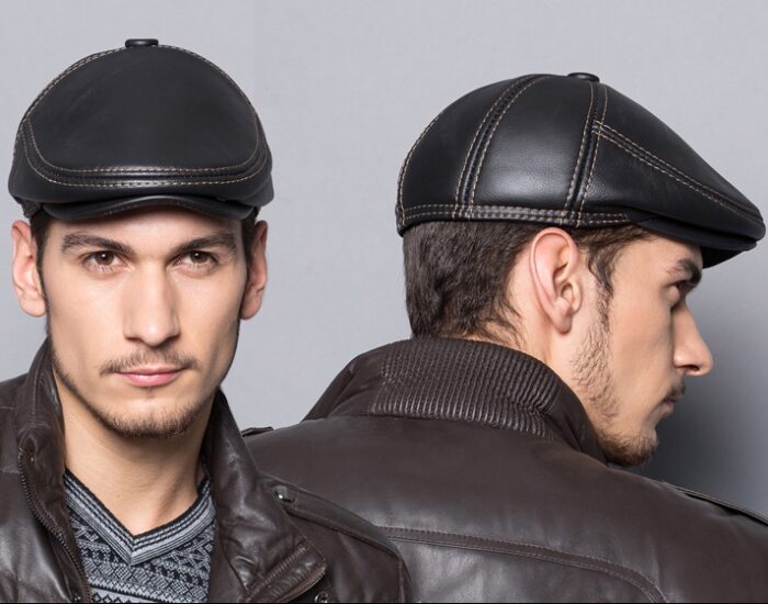 Cowhide Genuine Leather Men Berets Cap Hat  High Quality Fashion Men's Real Leather Adult Hats - 图片 4