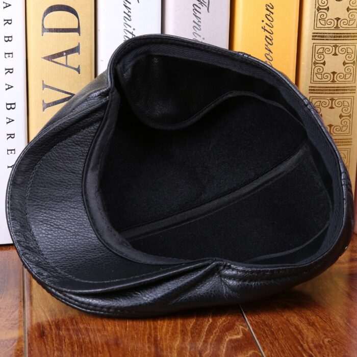 Real Cowhide Leather Cap  Ear Protection Leisure Beret Forward Cap Hat for Winter - 图片 17