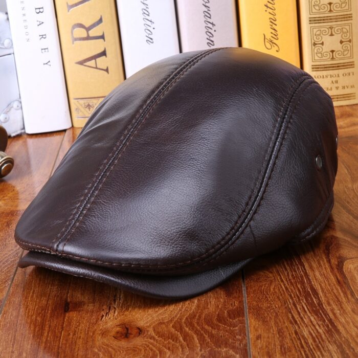 Real Cowhide Leather Cap  Ear Protection Leisure Beret Forward Cap Hat for Winter - 图片 7