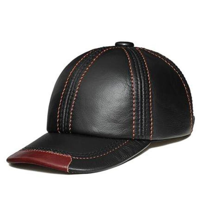Spring 100% Genuine Leather Black Adjustable Baseball Caps For Men - 图片 4