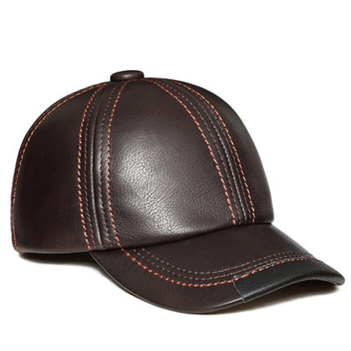 Spring 100% Genuine Leather Black Adjustable Baseball Caps For Men - 图片 5